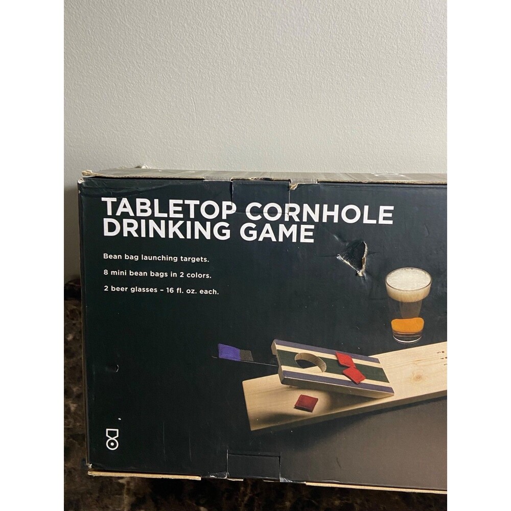 Tabletop Cornhole Drinking Game Set W/ 8 Mini Bean Bags 2 Colors & 2 Beer Glasse - Picture 4 of 7